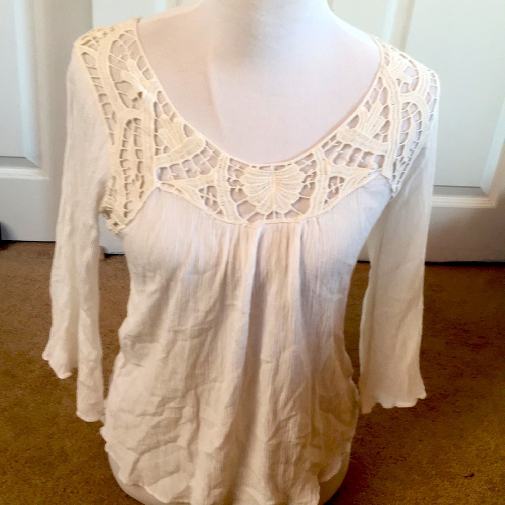 Pretty Cream Gauge & Embroidered  Bell Sleeve Top